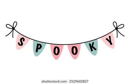 Halloween festive flags garland clipart. Cute spooky hand draw element. Vector illustration in flat style