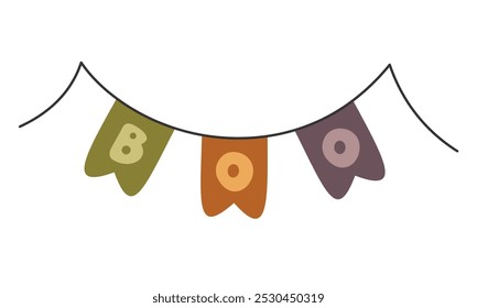 Halloween festive flags garland clipart. Cute spooky hand draw element. Vector illustration in flat style