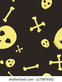 Halloween festive pattern. Endless background with pumpkins, skulls, bats, spiders, ghosts, bones, candies, spider web