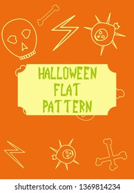 Halloween festive pattern. Endless background with pumpkins, skulls, bats, spiders, ghosts, bones, candies, spider web