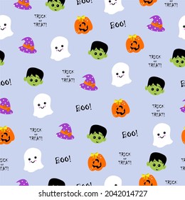 Halloween  festive seamless pattern.  Boo, ghost, pumpkin, treat or trick. Seamless vector pattern, magic hand drawn doodle. Collection halloween elements. 