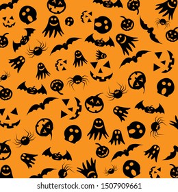 Halloween festive seamless pattern. Halloween silhouette icon design background. Vector illustration. 