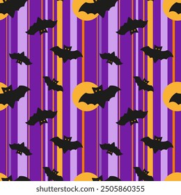 Halloween festive seamless vector pattern. Endless texture for wallpaper, web page background, wrapping paper and etc. Background with bats and moon