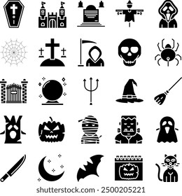 Halloween Fill Icon Set Vector