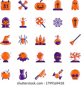 Halloween Filled Outline Icon Set-Vector Illustration.