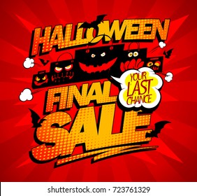 Halloween final sale advertising concept with scary paper bags