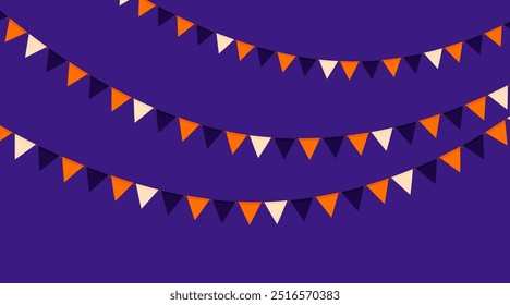 Ilustração do vetor da guirlanda da bandeira de Halloween. Agrupamento em estilo simples e plano, isolado no fundo escuro da noite.