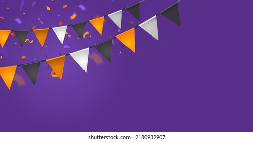 Halloween Flags for Happy Halloween.Halloween Flags Garlands with orange and black.Website spooky or banner template.