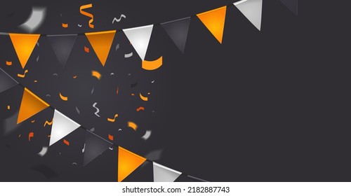 Halloween Flags for Happy Halloween.Halloween Flags Garlands with orange and black.Website spooky or banner template.