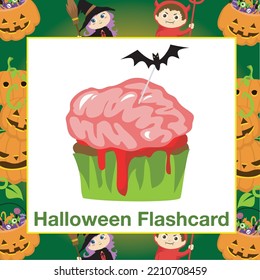 Halloween Flashcard for Children. Ready to print. Printable game card. Educational card for preschool. Vector illustration.