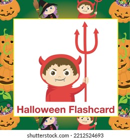 Halloween Flashcards for Children. Ready to print. Printable game card. Educational card for preschool. Vector illustration. Halloween items flashcards for toddlers