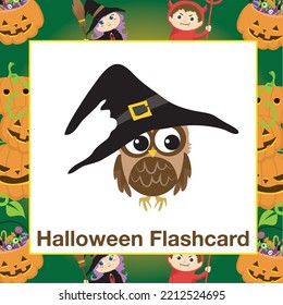 Halloween Flashcards for Children. Ready to print. Printable game card. Educational card for preschool. Vector illustration. Halloween items flashcards for toddlers