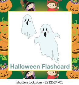 Halloween Flashcards for Children. Ready to print. Printable game card. Educational card for preschool. Vector illustration. Halloween items flashcards for toddlers