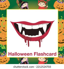 Halloween Flashcards for Children. Ready to print. Printable game card. Educational card for preschool. Vector illustration. Halloween items flashcards for toddlers