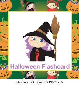 Halloween Flashcards for Children. Ready to print. Printable game card. Educational card for preschool. Vector illustration. Halloween items flashcards for toddlers