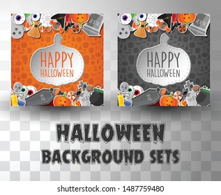 halloween flat banner template background sets with 2 different colour