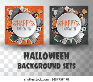 halloween flat banner template background sets with 2 different colour