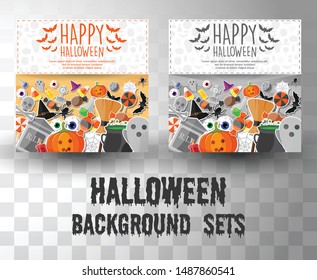 halloween flat banner template background sets with 2 different colour