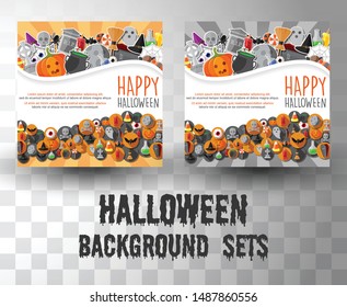 halloween flat banner template background sets with 2 different colour