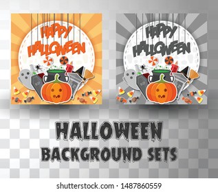 halloween flat banner template background sets with 2 different colour
