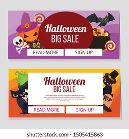halloween flat big sale banner with black cat vector illustration