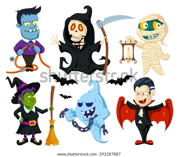 Halloween Flat Cartoon Charactersa Set Cute Stock Vector (Royalty Free ...