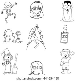 Halloween flat doodle on white backgrounds hand draw