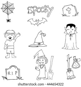 Halloween flat doodle vector art with hand draw