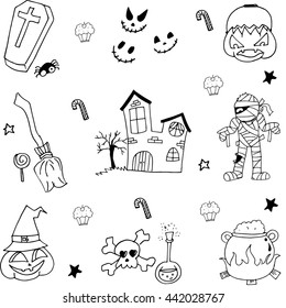 Halloween Flat element in doodle vector art