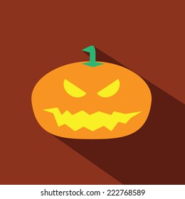 Halloween flat icon with long shadow : pumpkin.