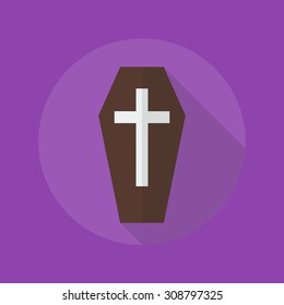 Halloween Flat Icon With Long Shadow. Coffin