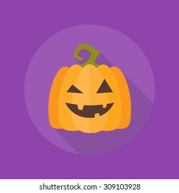 Halloween Flat Icon With Long Shadow. Pumpkin