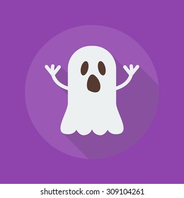 Halloween Flat Icon With Long Shadow. Ghost