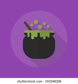 Halloween Flat Icon With Long Shadow. Witch Pot