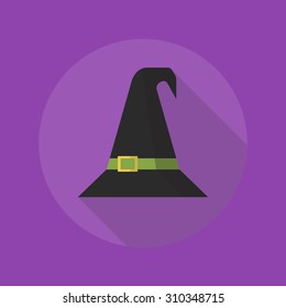 Halloween Flat Icon With Long Shadow. Witch Hat