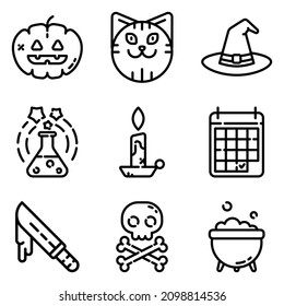 Halloween Flat Icon Set Isolated On White Background