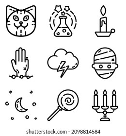Halloween Flat Icon Set Isolated On White Background