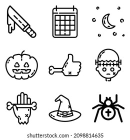 Halloween Flat Icon Set Isolated On White Background