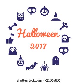 Halloween Flat Icons Arrange in the Circle Frame. Vector Illustration. Halloween Symbols.