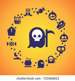 Halloween Flat Icons Arrange in the Circle Frame. Vector Illustration. Halloween Symbols.