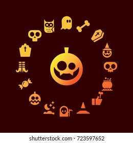 Halloween Flat Icons Arrange in the Circle Frame. Vector Illustration. Halloween Symbols.