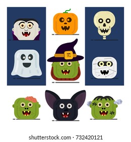 Halloween flat icons. Vector set.