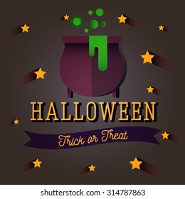 Halloween flat icons. Witches pot potion,star, ribbon. Invitation, poster or card for Halloween Night Party. Trick or Treat.