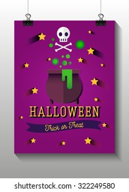 Halloween flat icons. Witches pot potion,star, ribbon. Invitation, poster or card for Halloween Night Party. Trick or Treat.