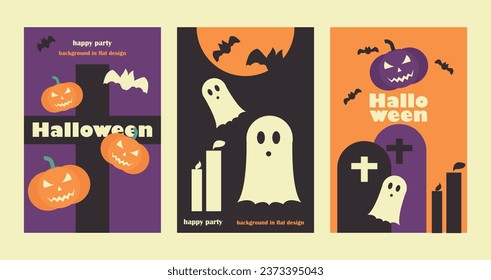 Halloween flat illustration poster background, pumpkin lamp ghost bat element plane vector