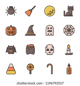 Halloween flat outline icons