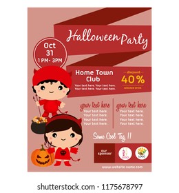 halloween flat poster with kid devil costume