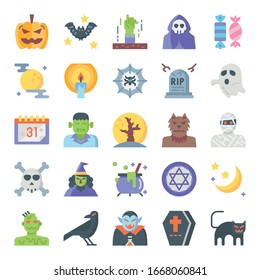 halloween flat vector icons happy halloween with monster and ghost