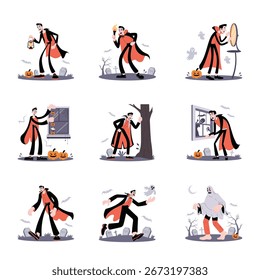 Juego de Ilustración vectorial plana de Halloween 3