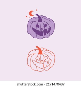 Halloween flat vector pumpkins with moon for celebration day